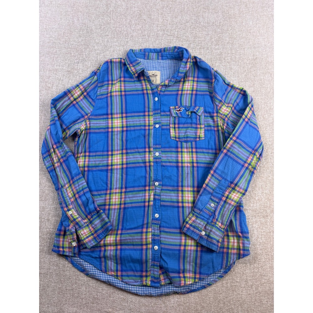Hollister Mens Blue Plaid Long Sleeve Button Down Shirt Cotton Size M